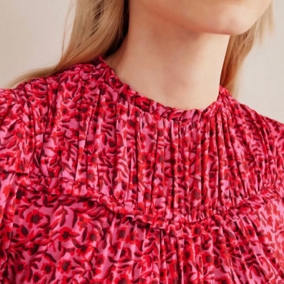 NWOT Boden Gin Fizz Pink & Red Ruffled Smocked Midi Dress - Picture 3 of 6